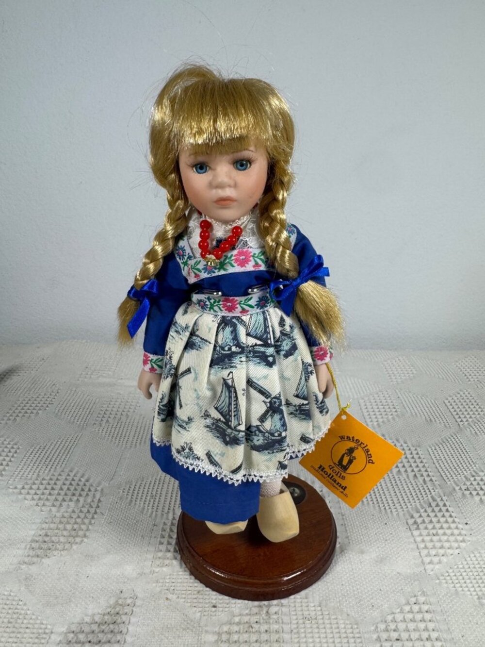 Vintage Waterland Holland Doll Porcelain 1990s Traditional Costume with Stand